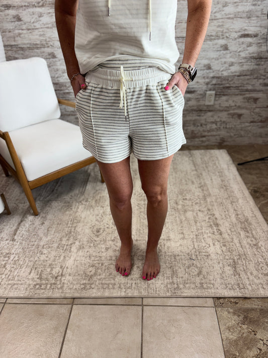 Ivory Striped Shorts with Elastic Waist