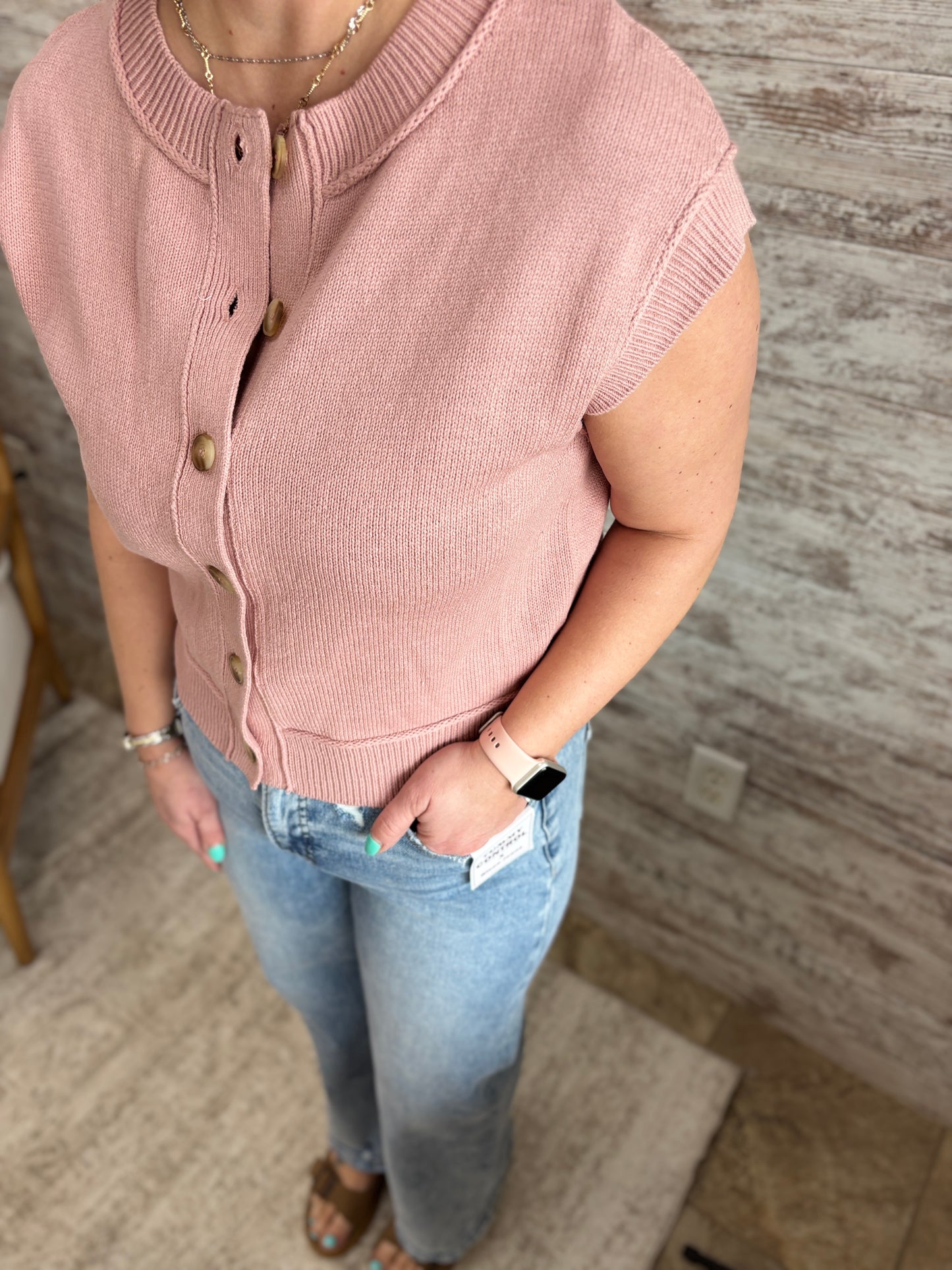 Light Mauve Ribbed Trim Cardigan **Restocked**