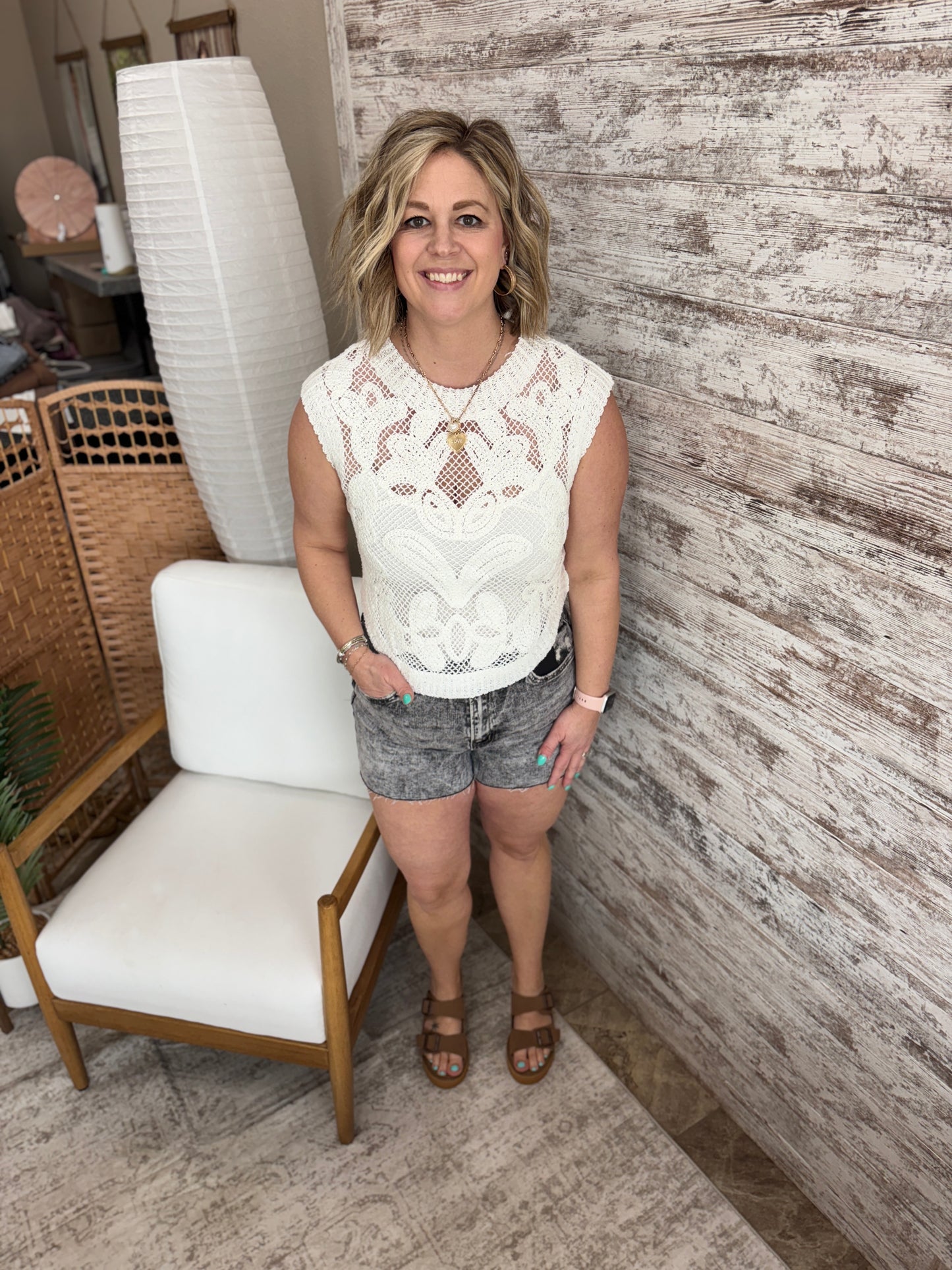 White Crochet Tank