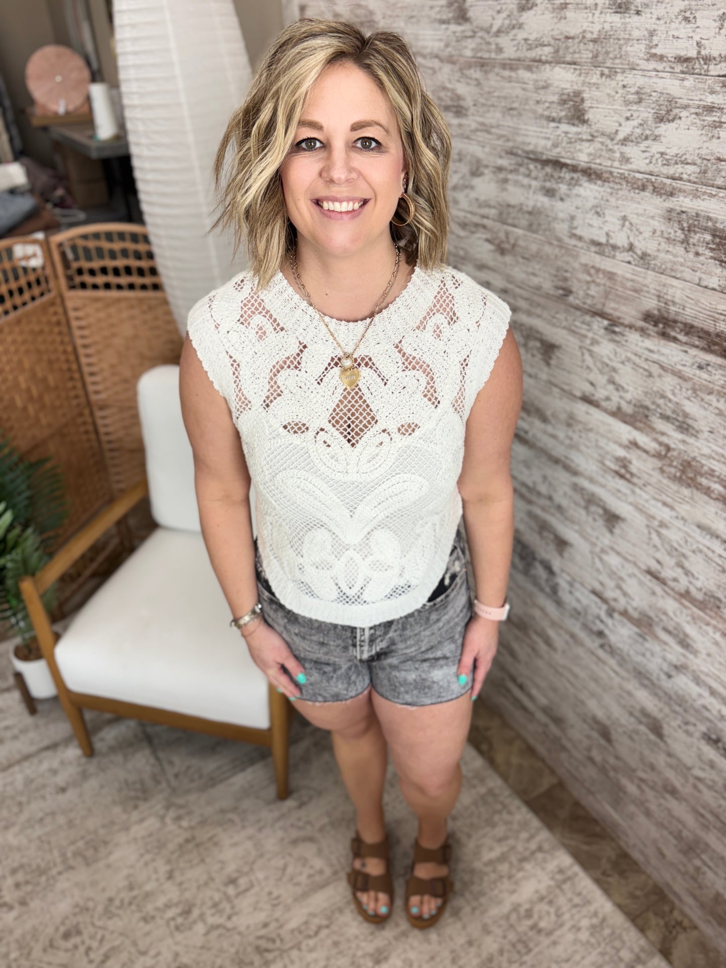 White Crochet Tank
