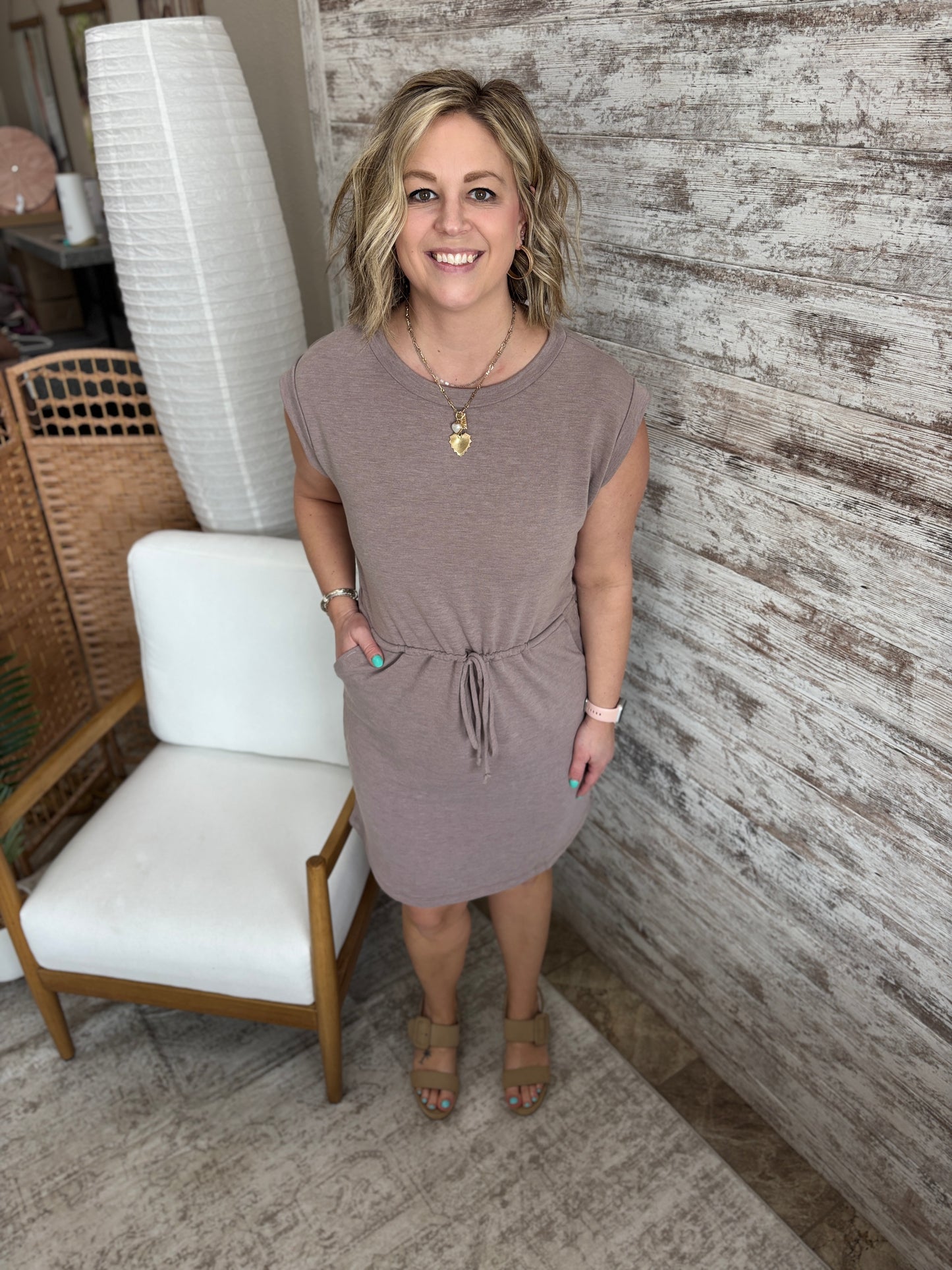 Mocha Short Sleeve Terry Dress