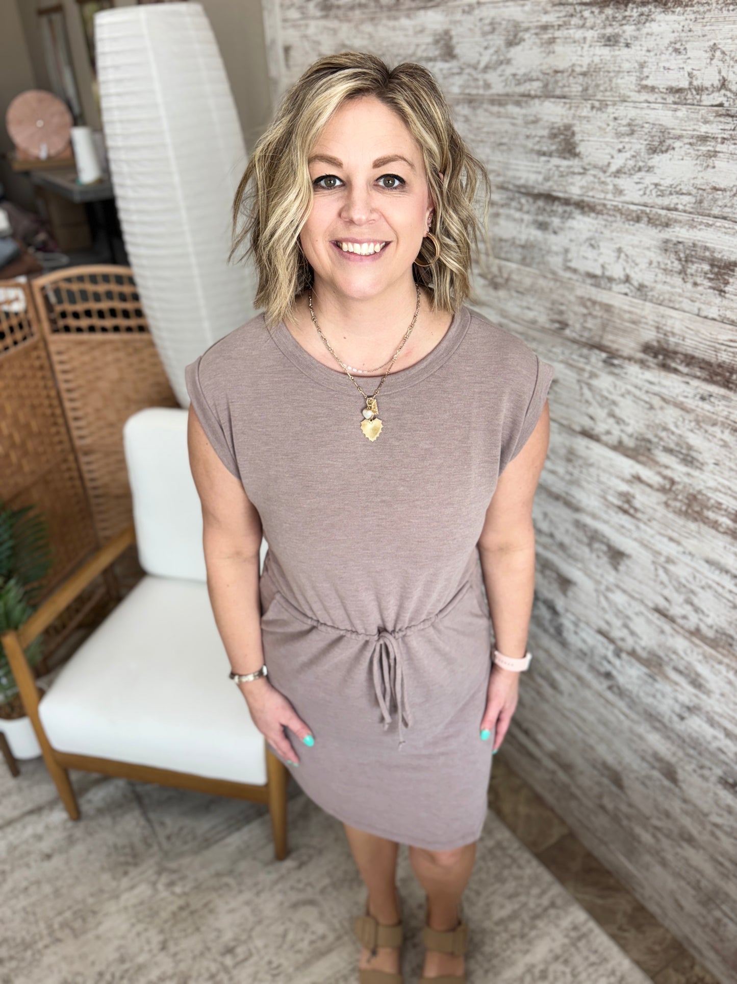 Mocha Short Sleeve Terry Dress