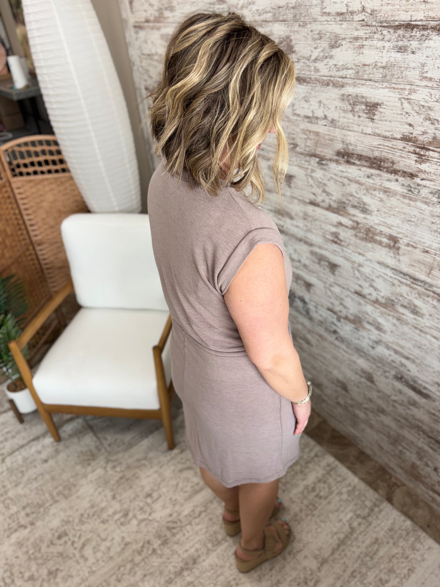 Mocha Short Sleeve Terry Dress