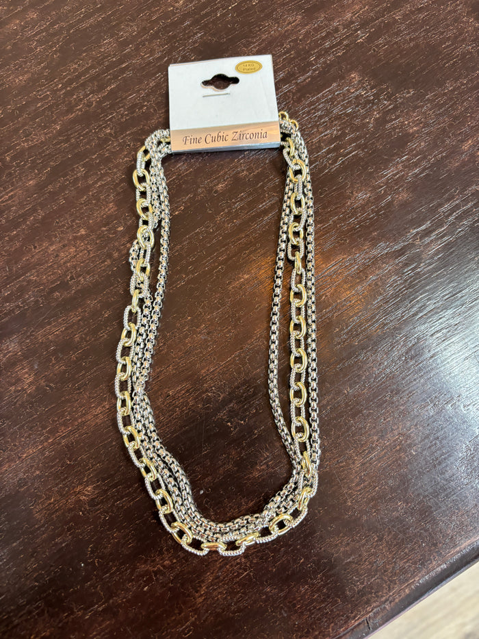 Two Tone Assorted Layered Chains Necklace **RESTOCKED**