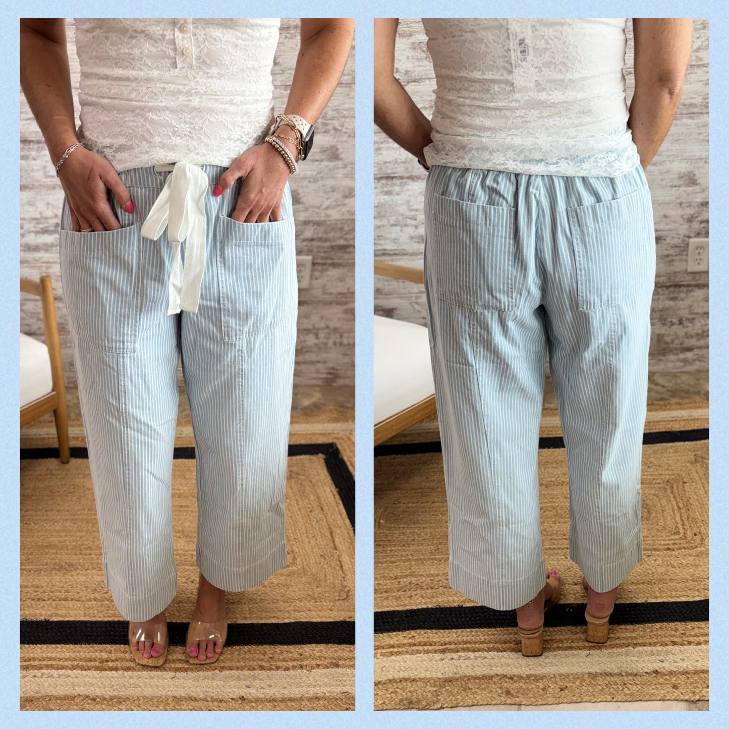 Striped Wide Leg Cropped Pant
