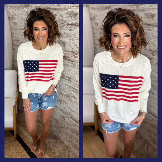 Ivory American Flag Sweater