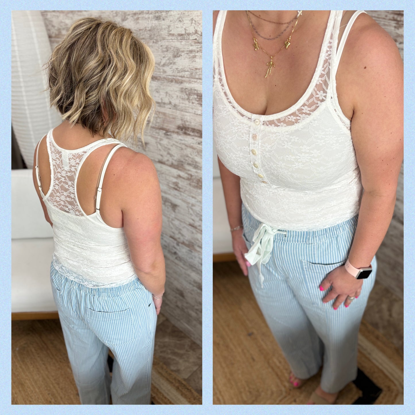Sheer Lace Button Tank ~ 2 Colors