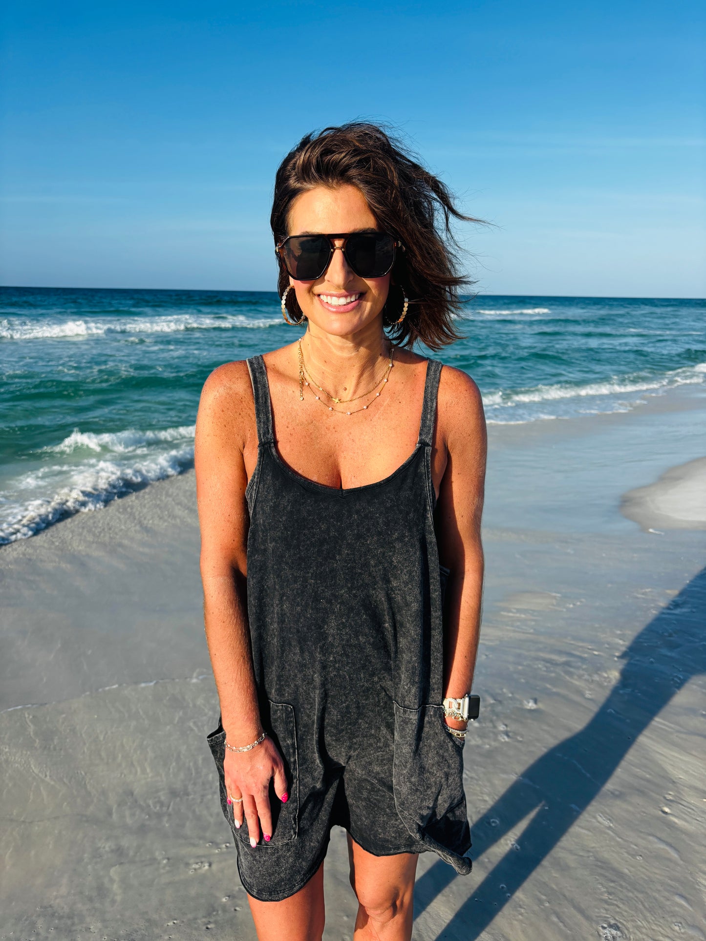 Black Mineral Wash Mini Dress with Shorts