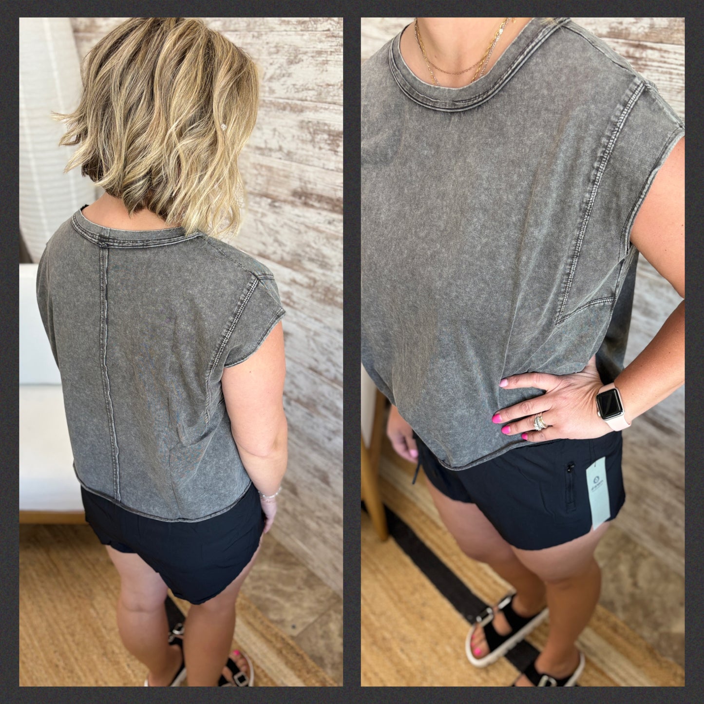 Mineral Wash Boxy Cap Sleeve Top ~ 2 Colors