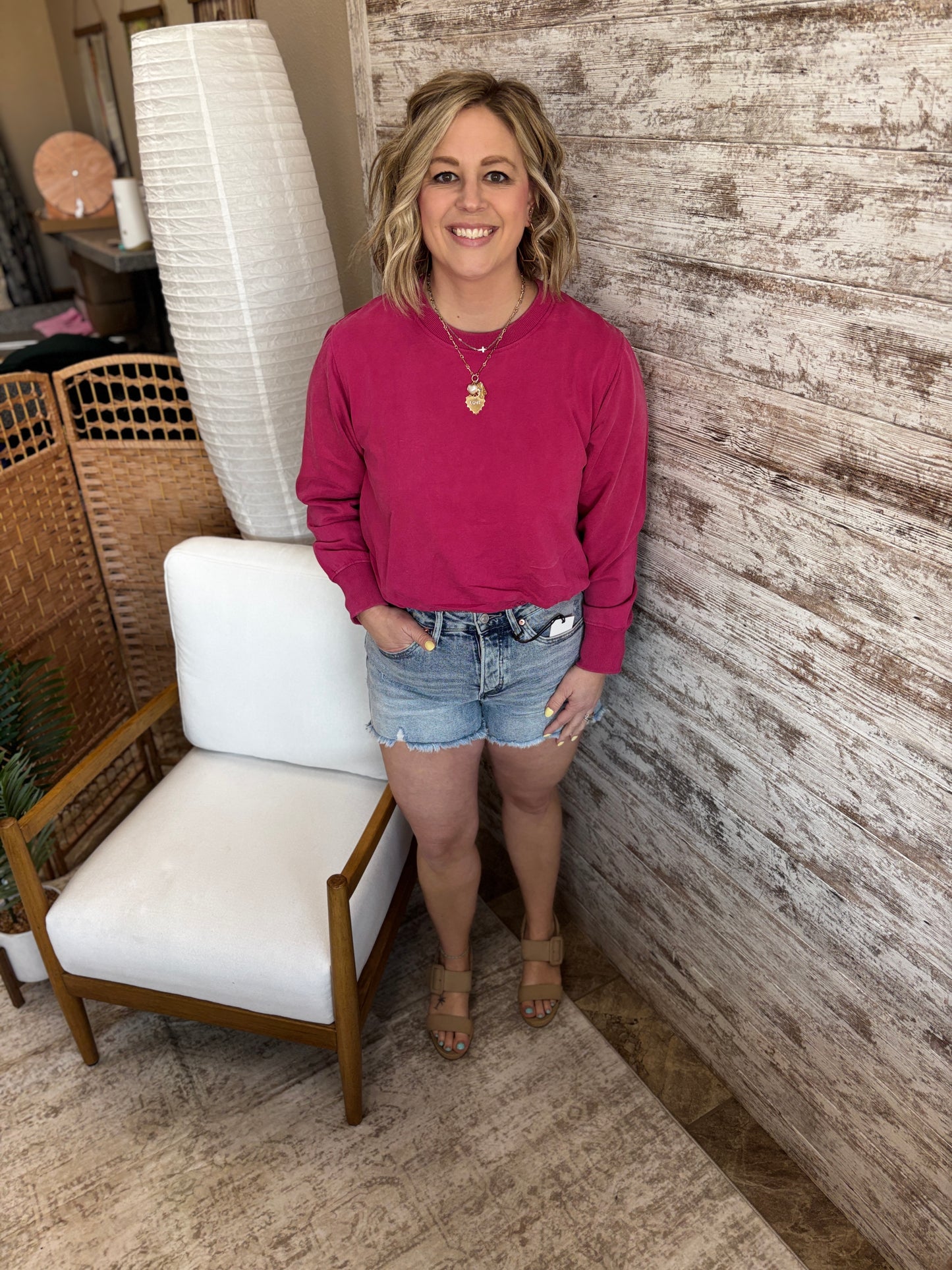 Plum Pink Bubble Hem Pullover **RESTOCKED**