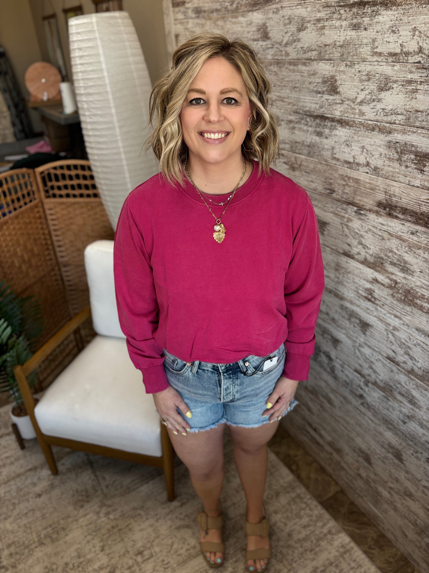 Plum Pink Bubble Hem Pullover **RESTOCKED**