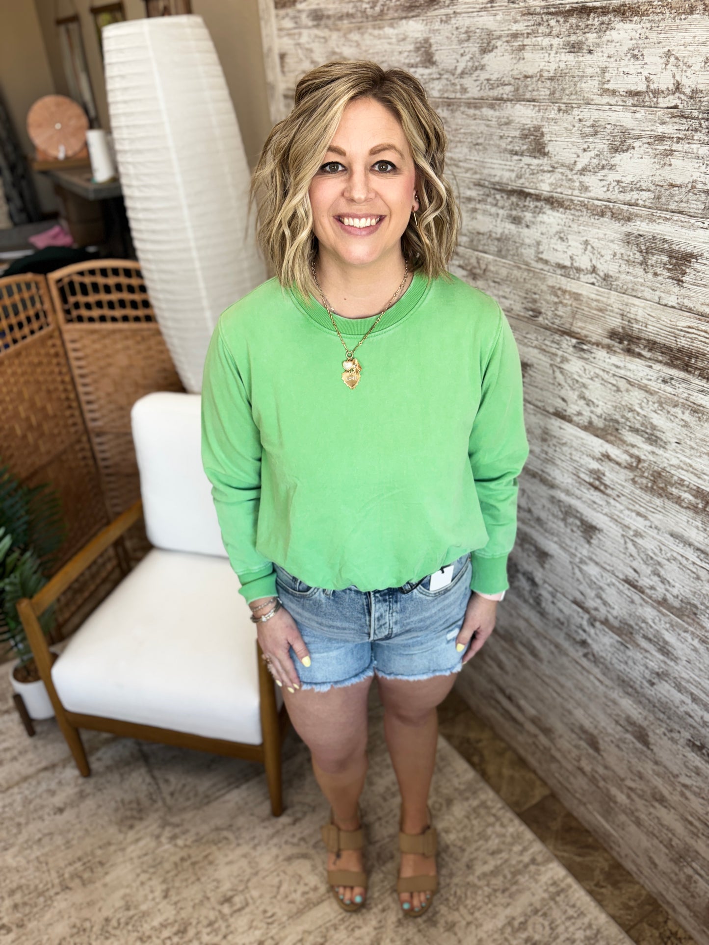 Green Pop Bubble Hem Pullover