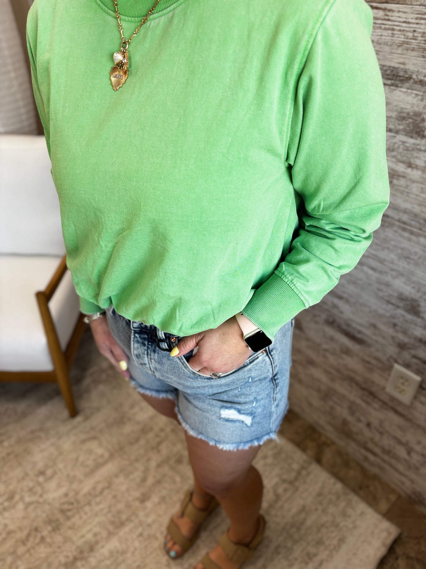 Green Pop Bubble Hem Pullover