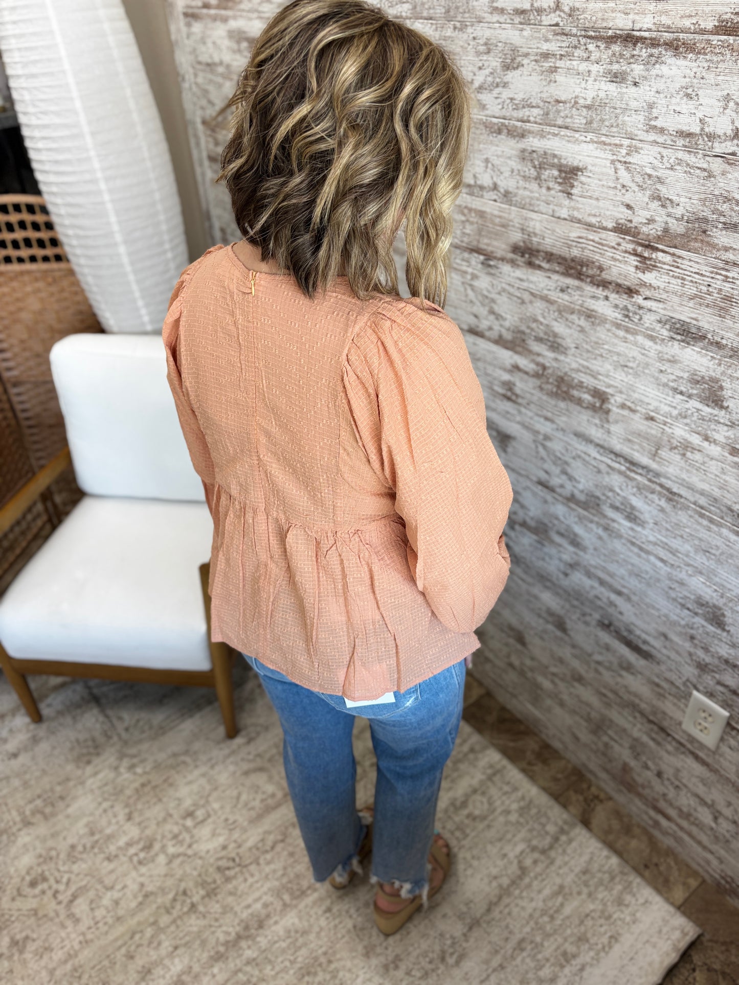 Dark Peach Babydoll Long Sleeve Top