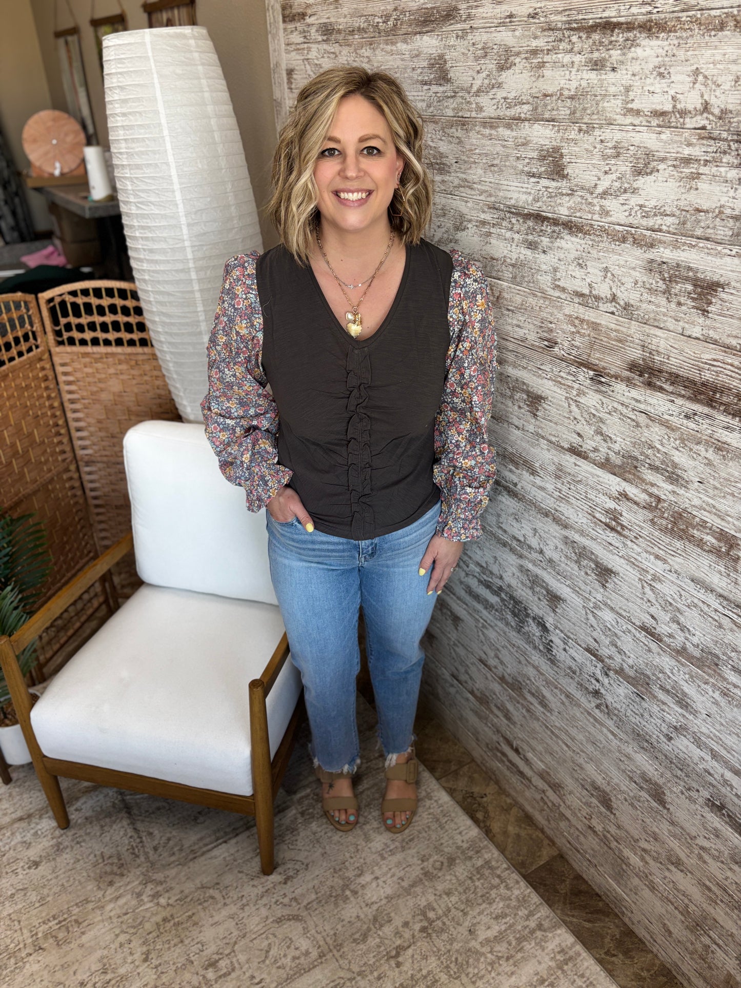 Graphite Grey Floral Sleeve Top