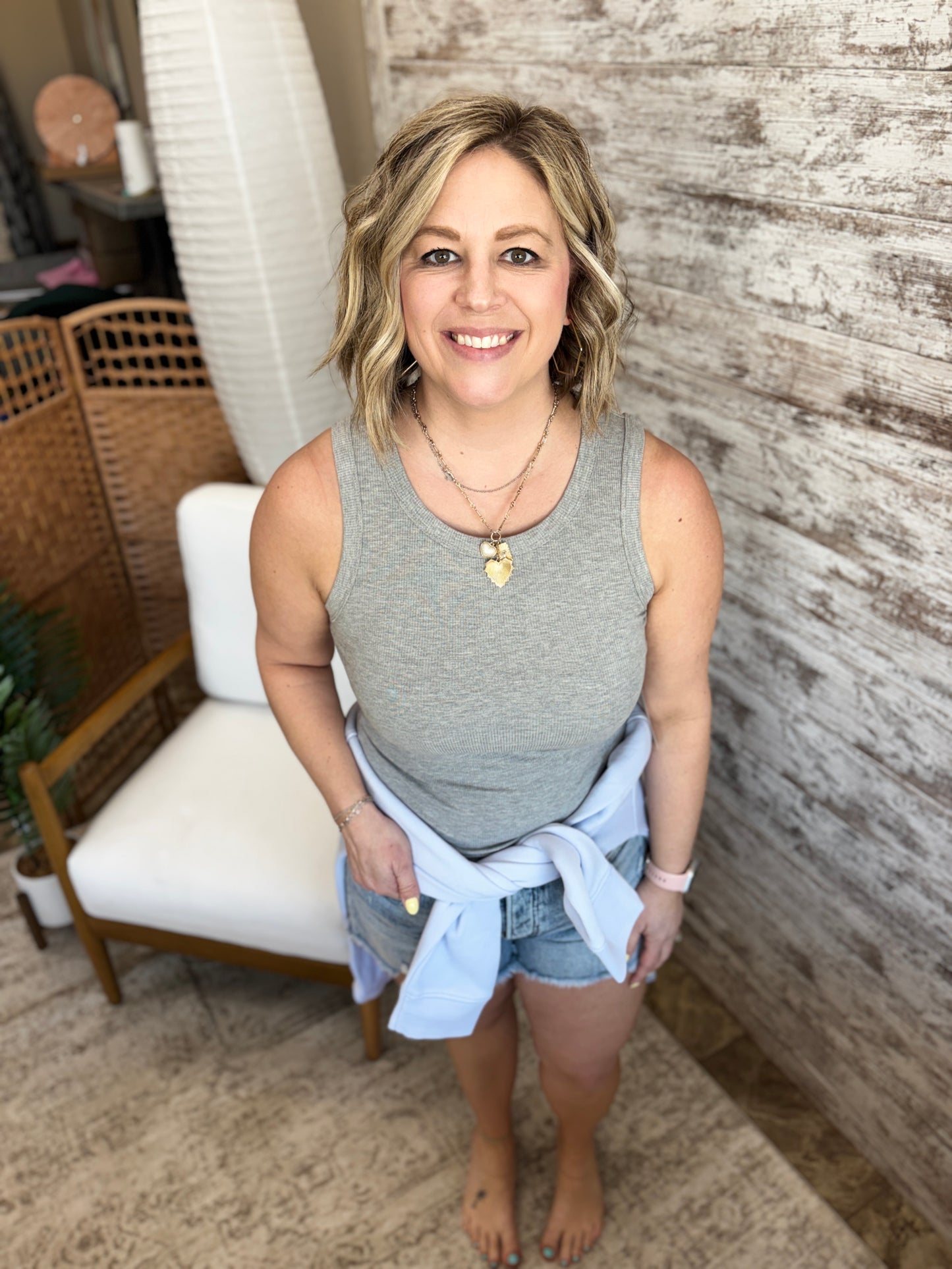 Heather Grey Micro Rib Racerback Tank