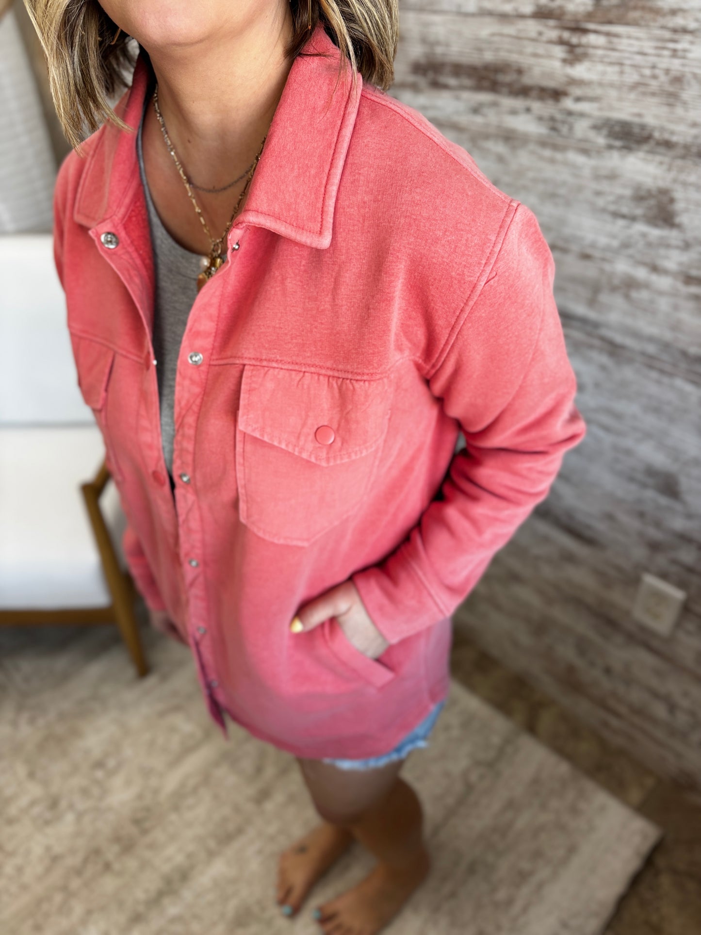 Blushed Brick Snap On Shacket *RESTOCKED*