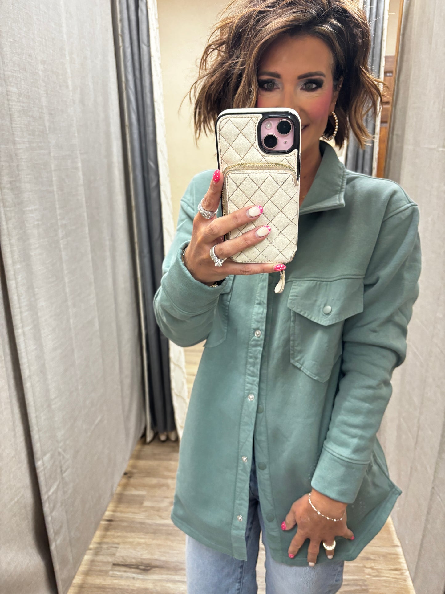 Eldergreen Snap On Shacket