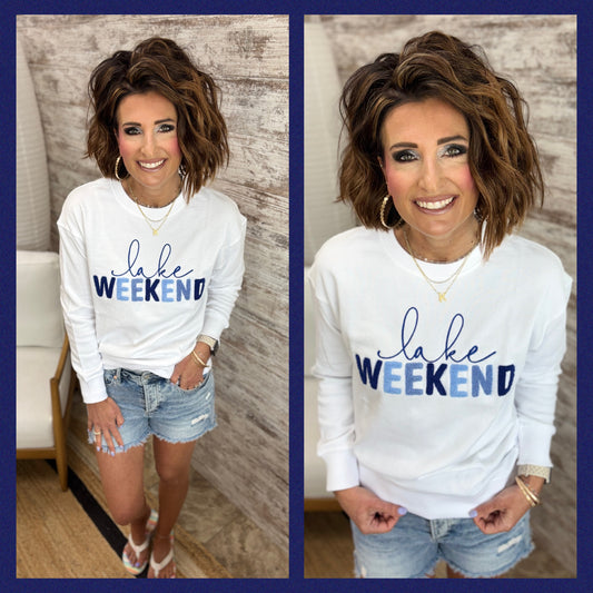 Lake Weekend White Pullover Crew