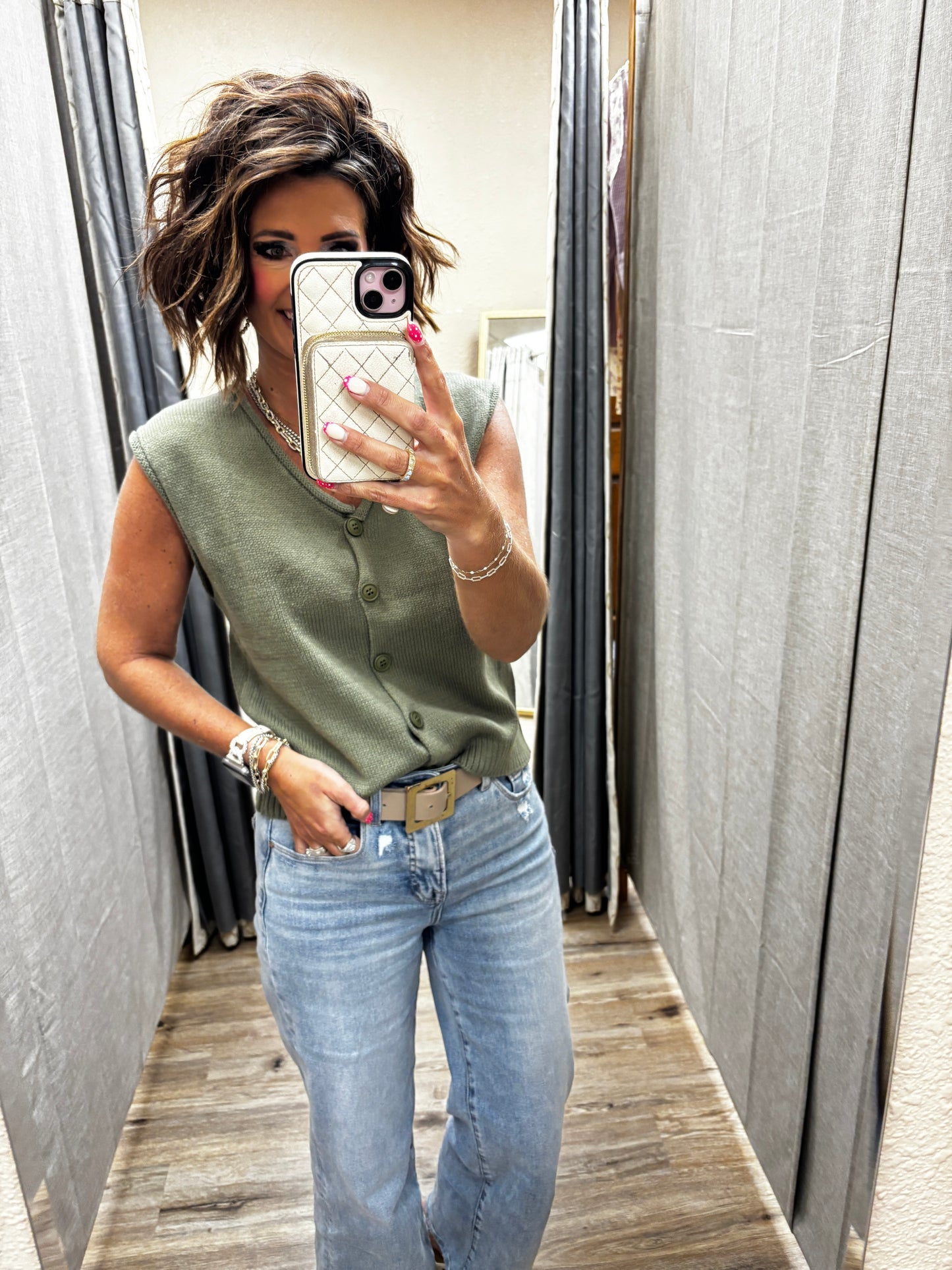 Lt Olive Sleeveless Cardigan