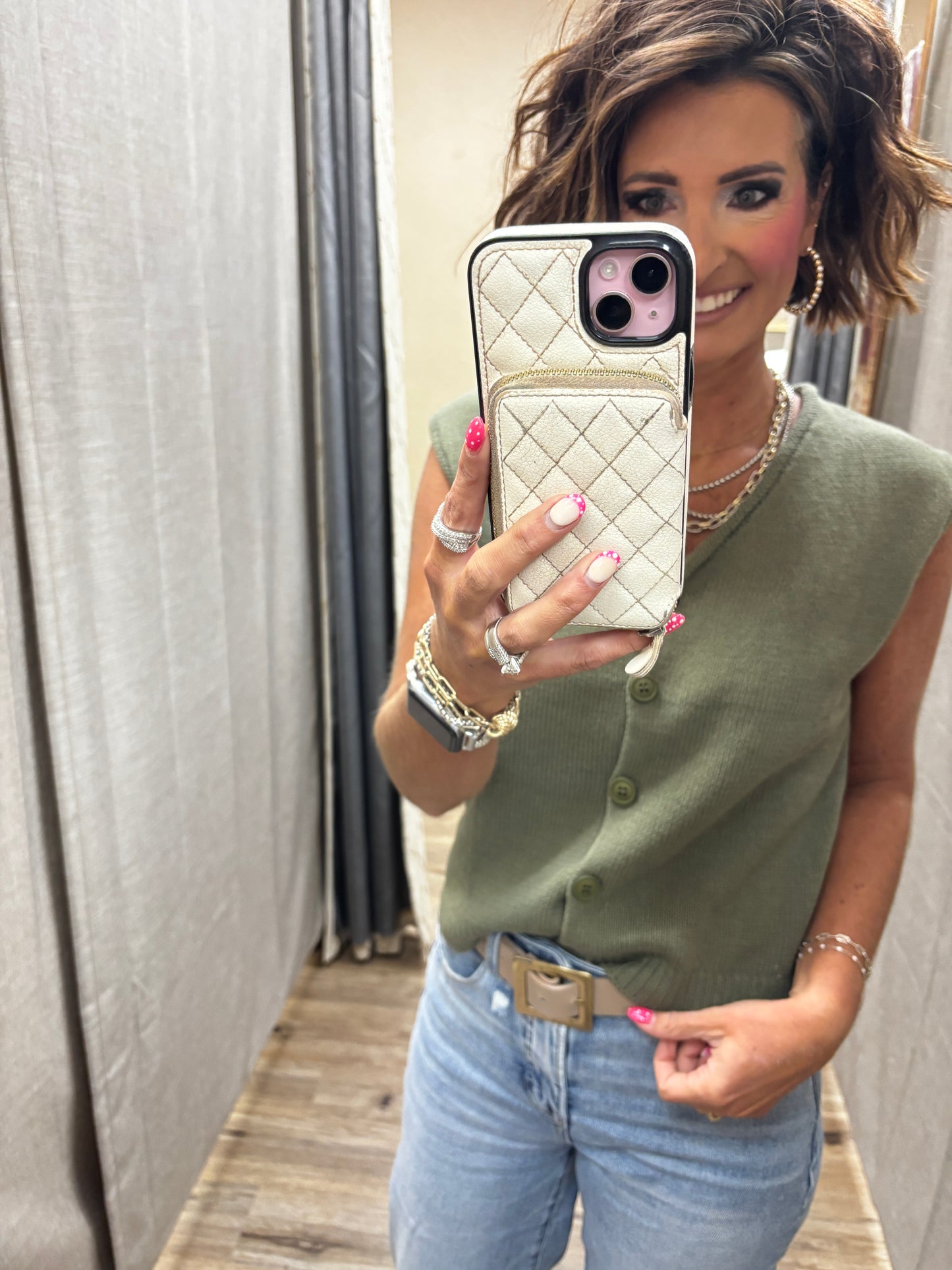 Lt Olive Sleeveless Cardigan