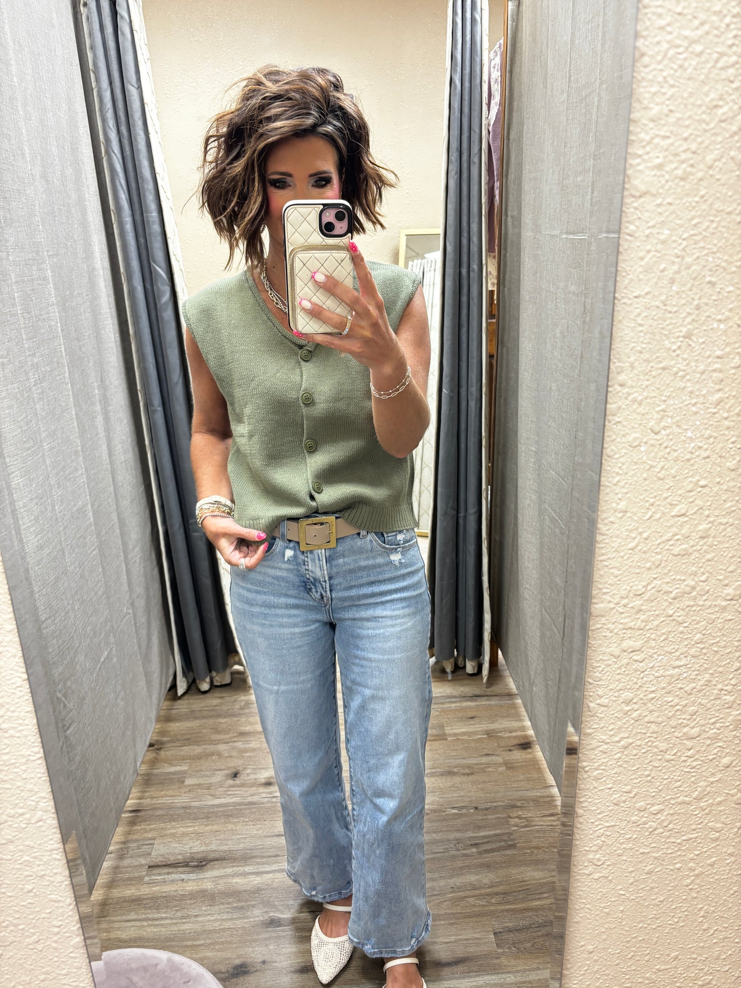 Lt Olive Sleeveless Cardigan