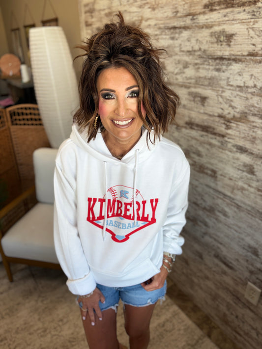 Kimberly Baseball Port & Company White Hoodie~ Youth and Adult Sizes