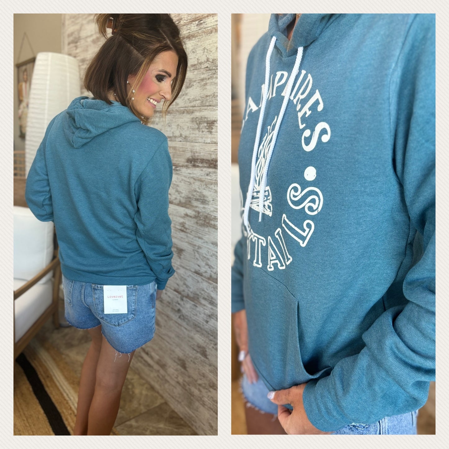 Campfires and Cocktails Heather Deep Teal Bella Hoodie