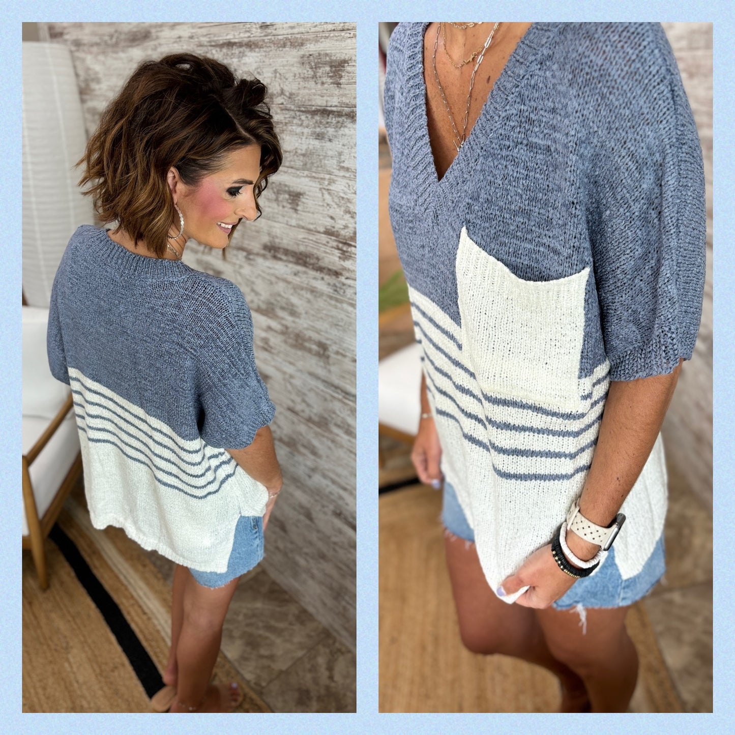 Color Block/Stripe V Neck Sweater~2 Colors