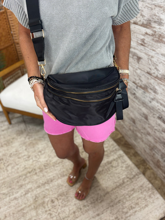 Black Crossbody Zipper Removal Strap Sling Bum Bag