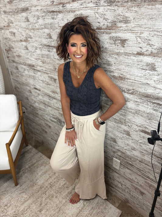 Oatmeal Flare Bottom Terry Pants