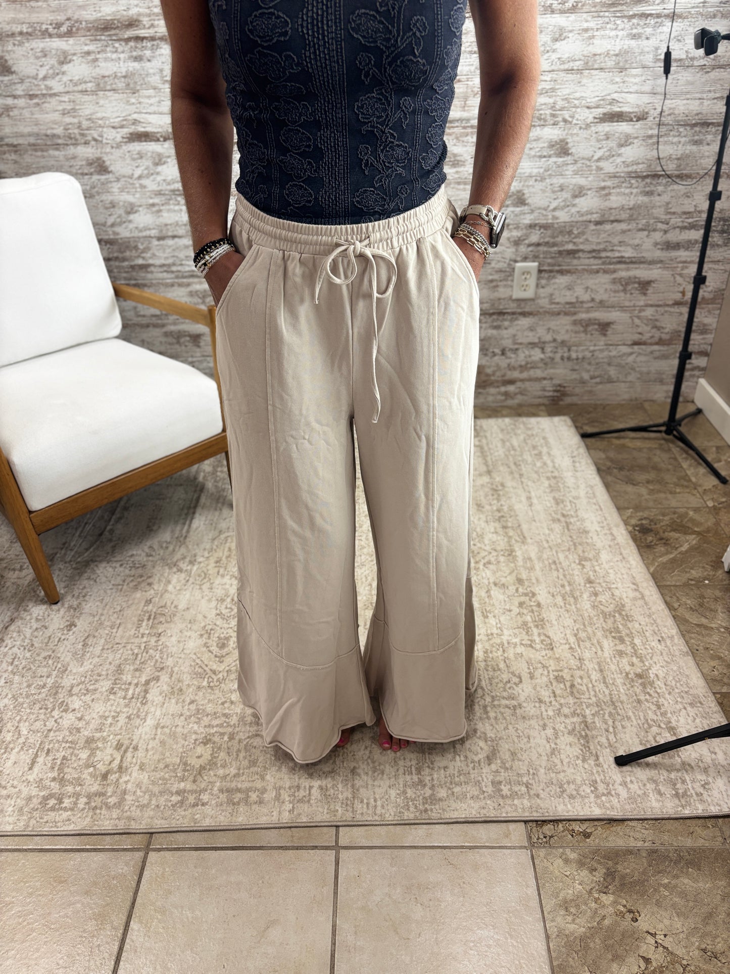 Oatmeal Flare Bottom Terry Pants