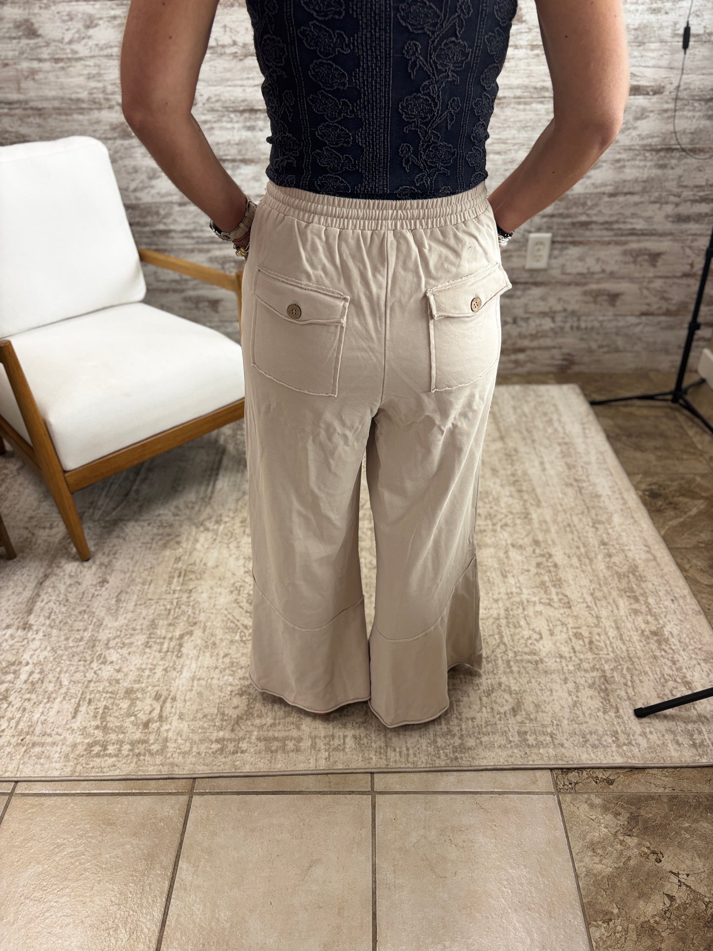 Oatmeal Flare Bottom Terry Pants