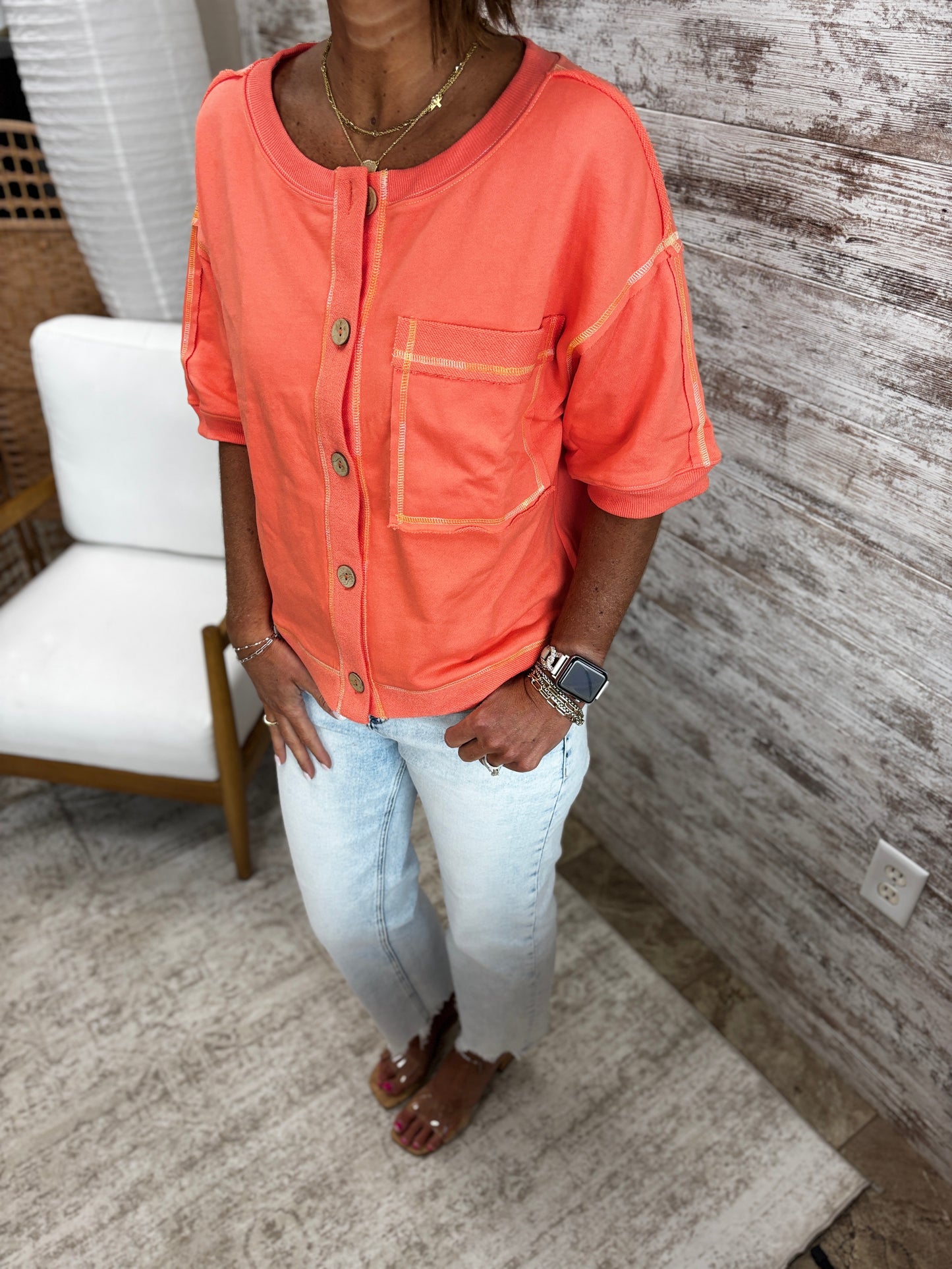 Coral Oversized Button Down Cardigan