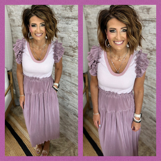 Dusty Mauve Scoop Neck Textured Dress