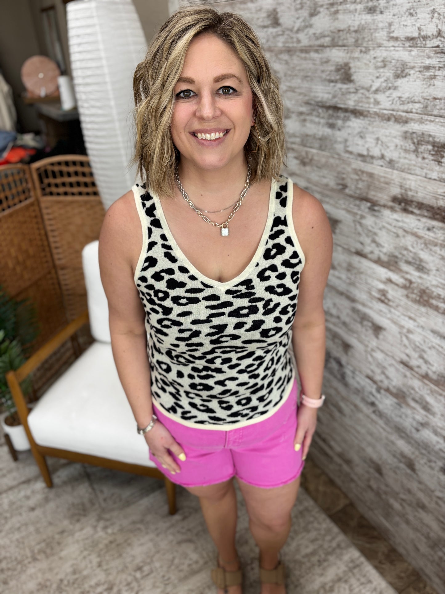 Oatmeal Leopard Knit Tank