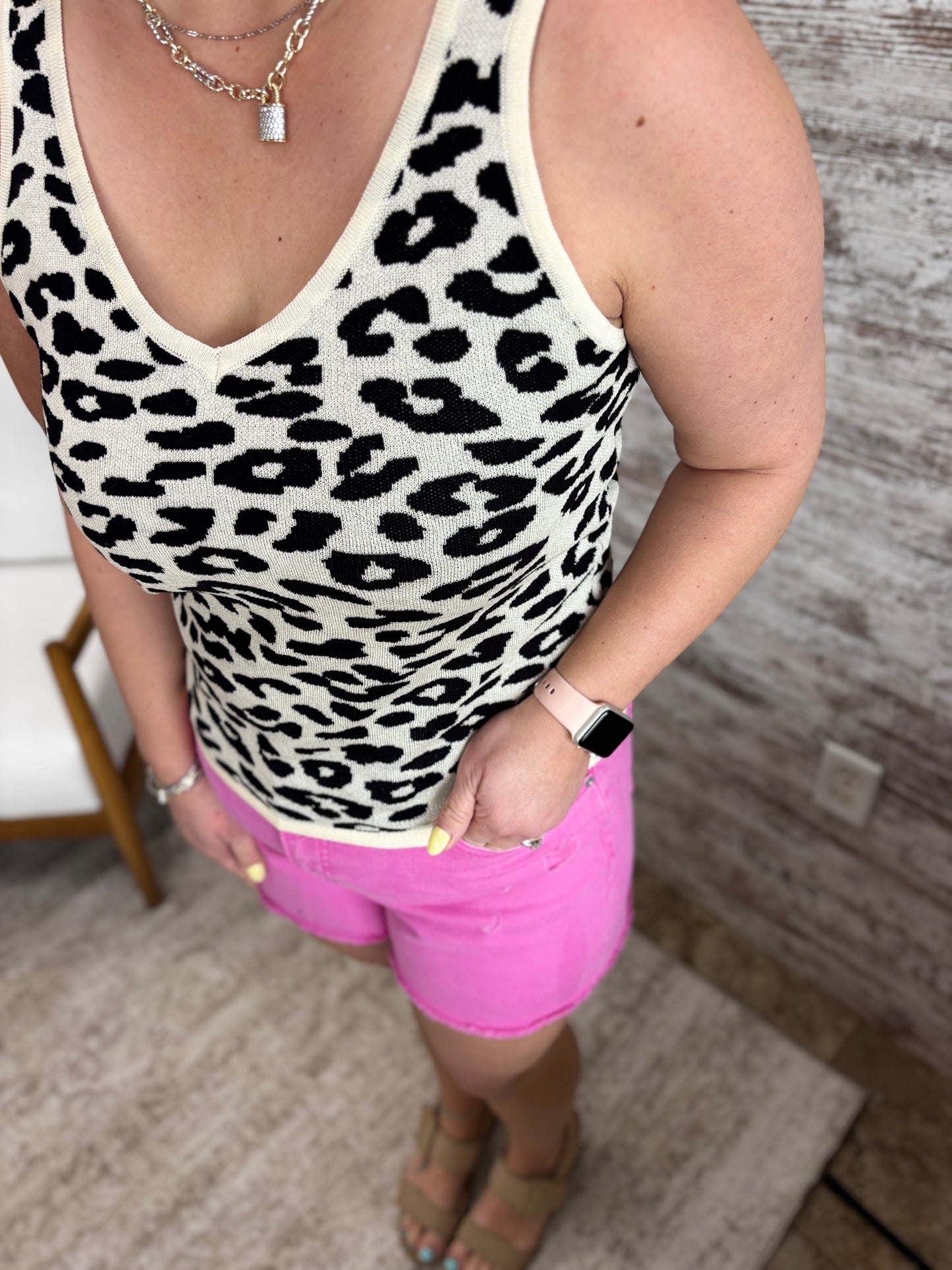 Oatmeal Leopard Knit Tank