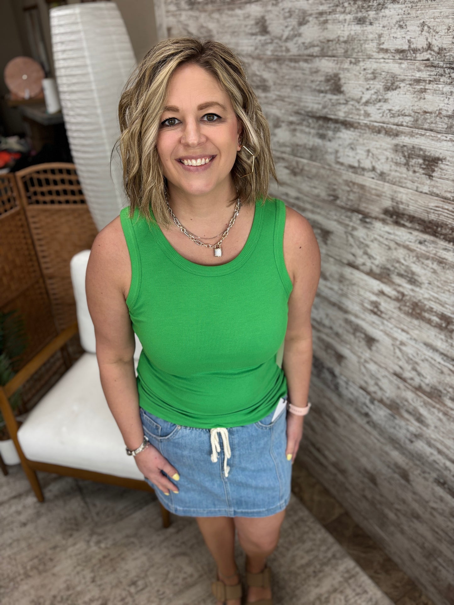 Green Pop Micro Rib Racerback Tank