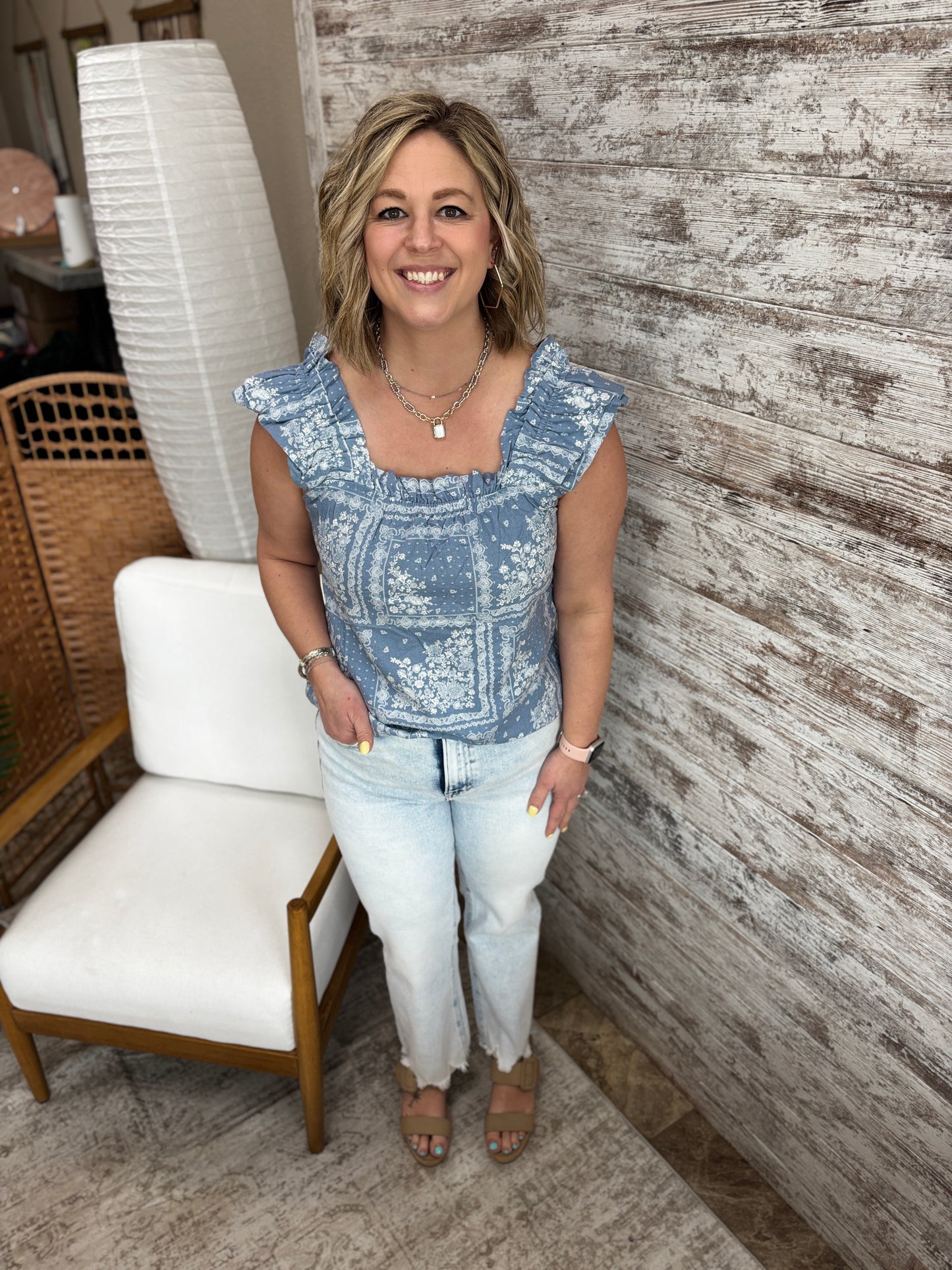 Paisley Print Ruffle Strap Top