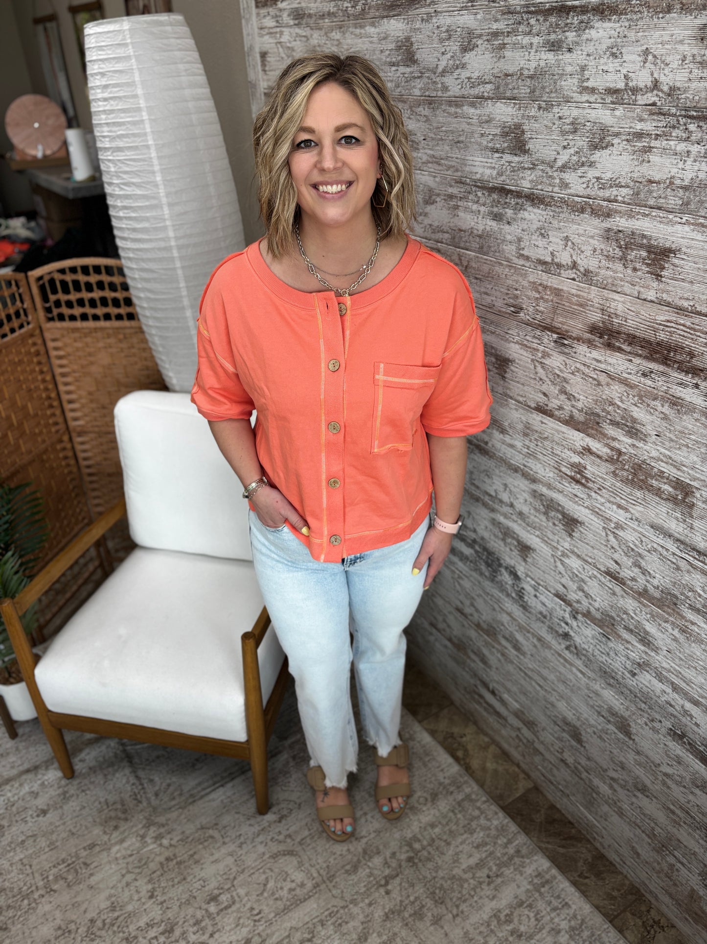 Coral Oversized Button Down Cardigan