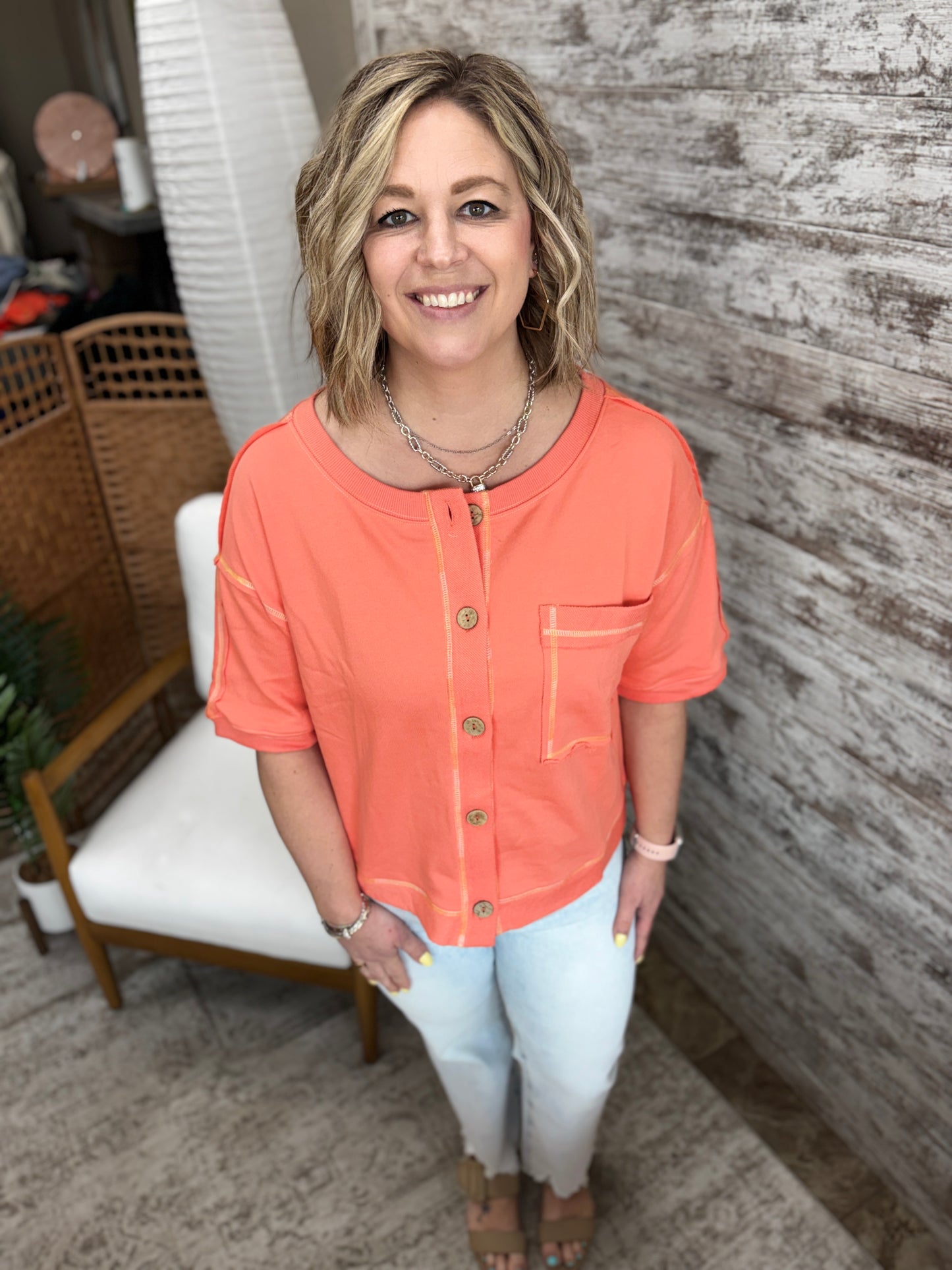 Coral Oversized Button Down Cardigan