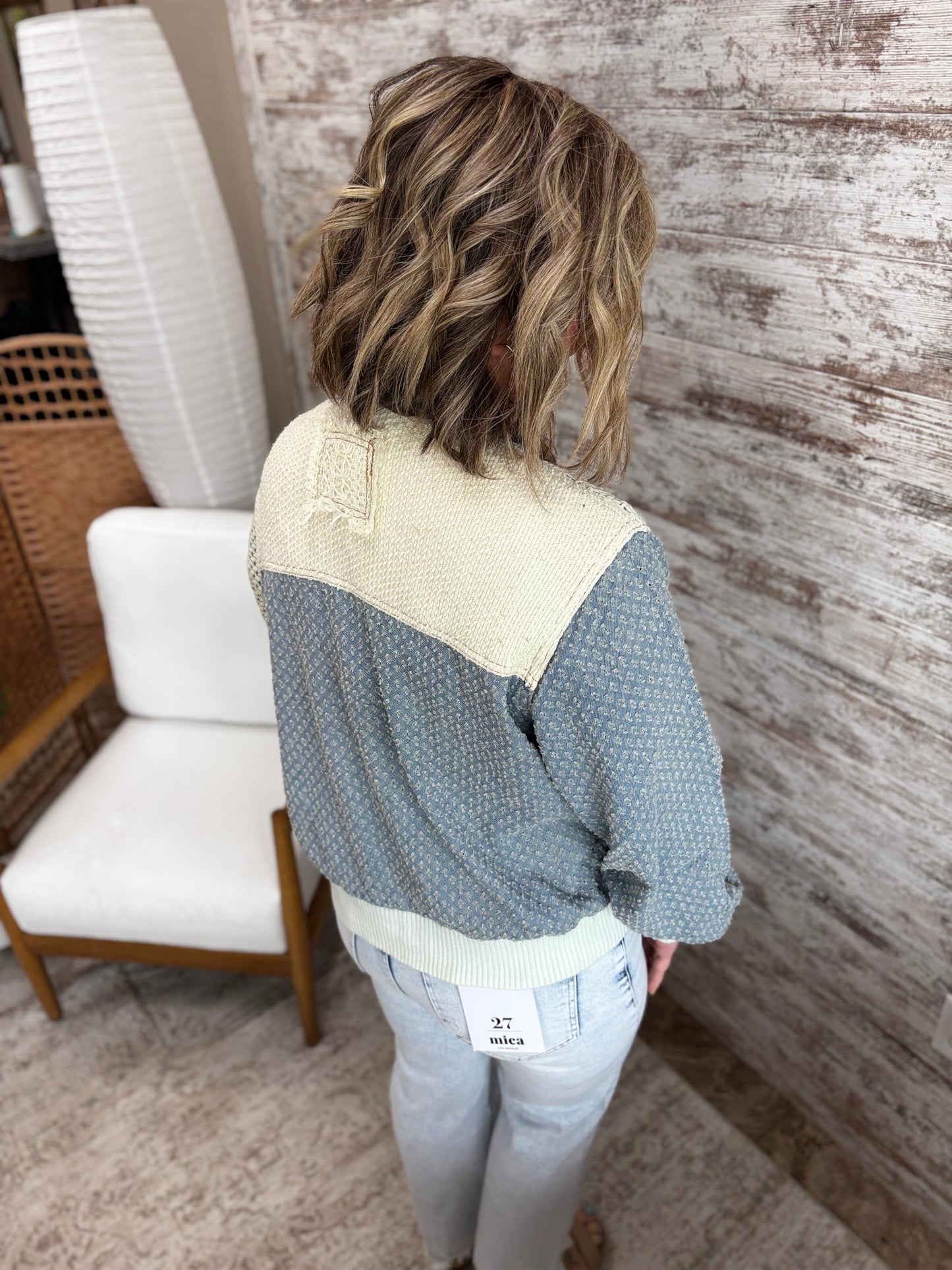 Denim Multi Vintage Washed Crochet Patch Solid Twill Jacket