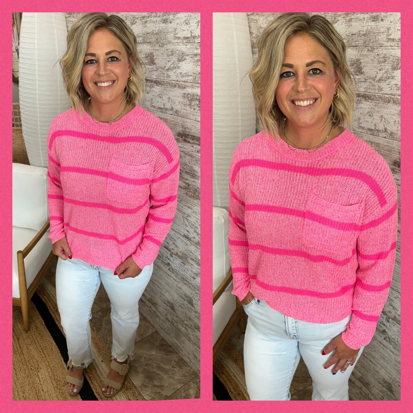 Pink Striped Lightweight Sweater