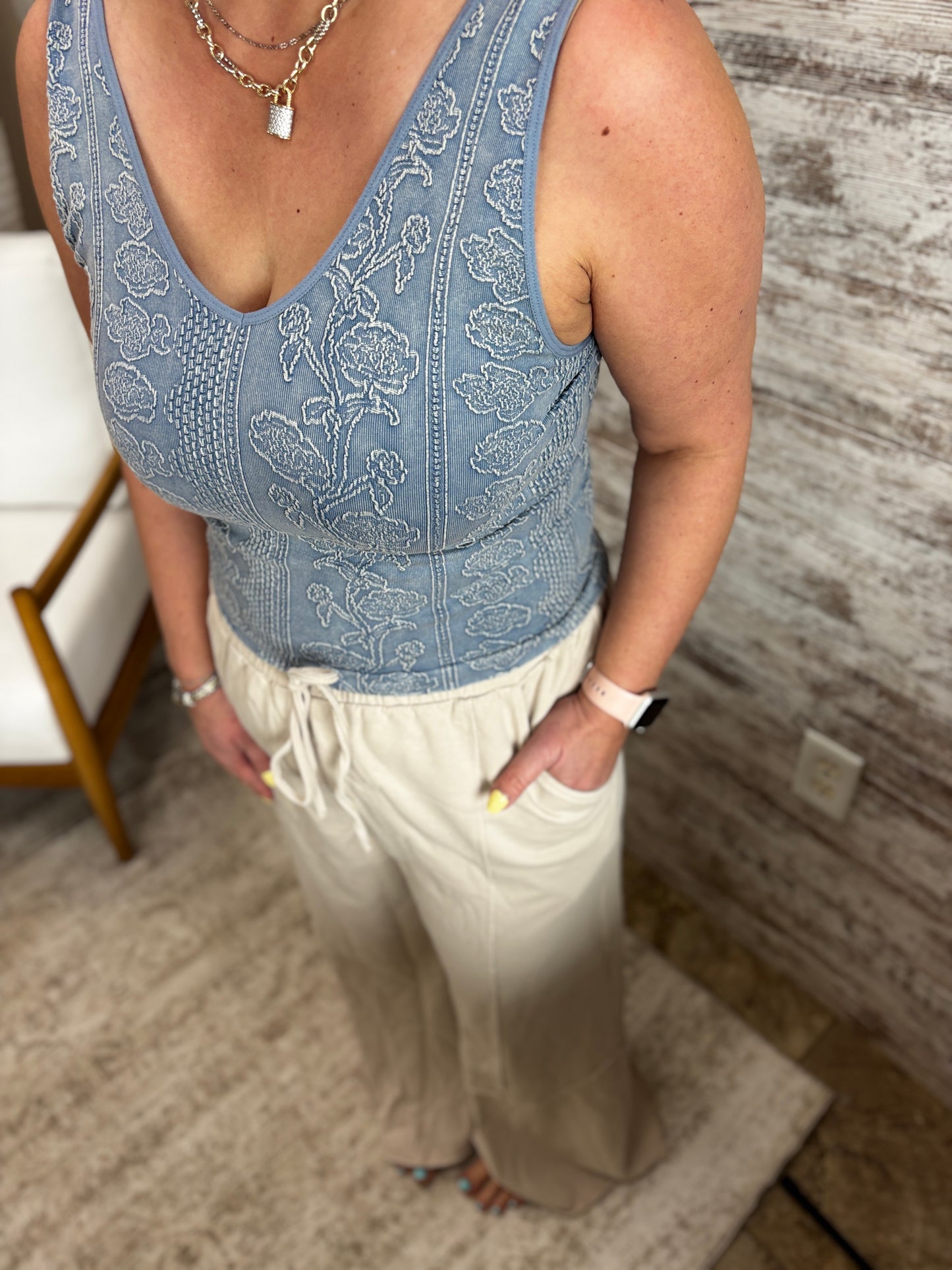 Blue Floral Print Seamless Tank