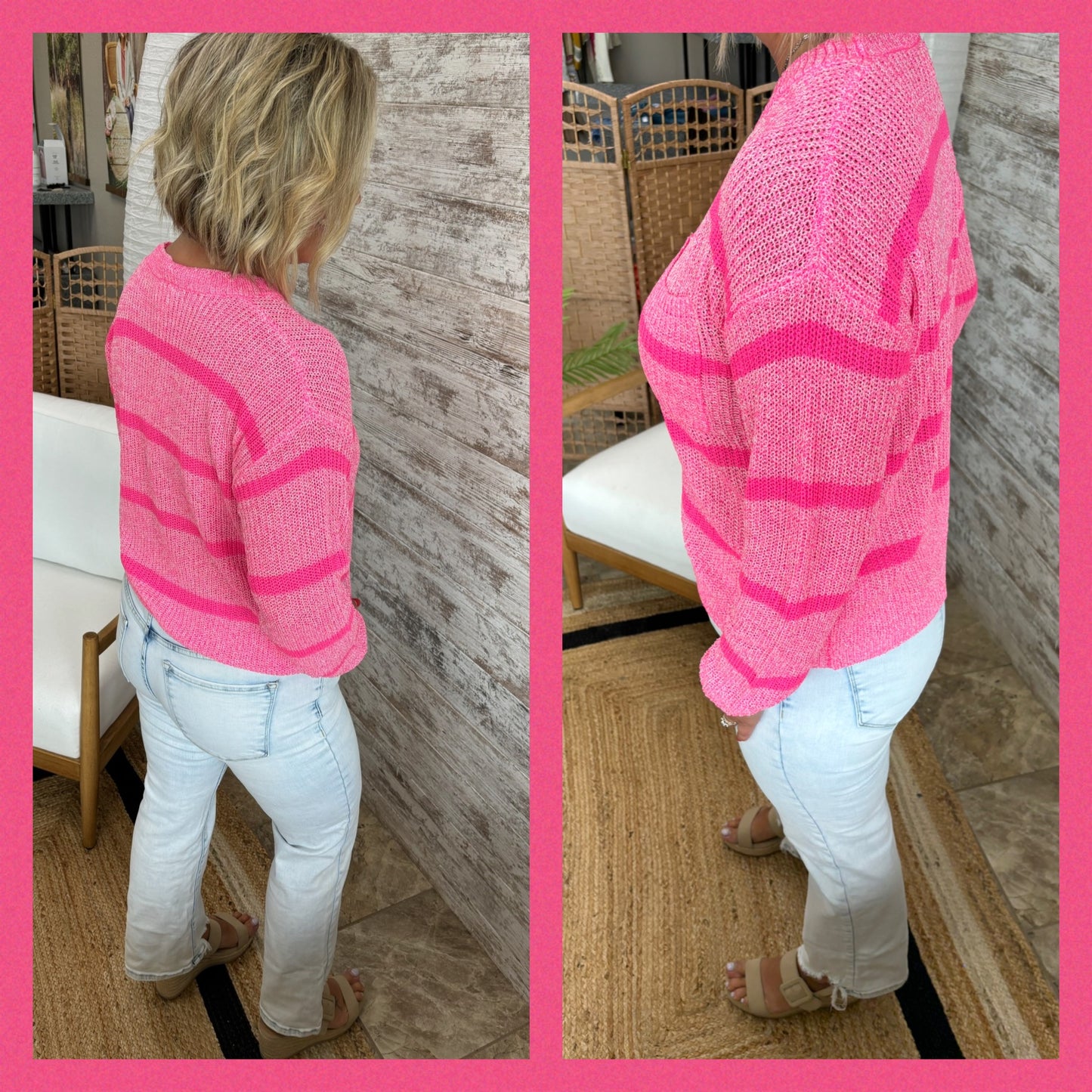 Pink Striped Lightweight Sweater