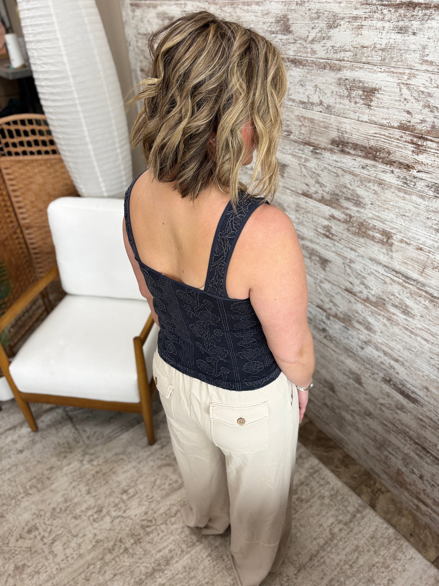 Charcoal Floral Print Seamless Tank