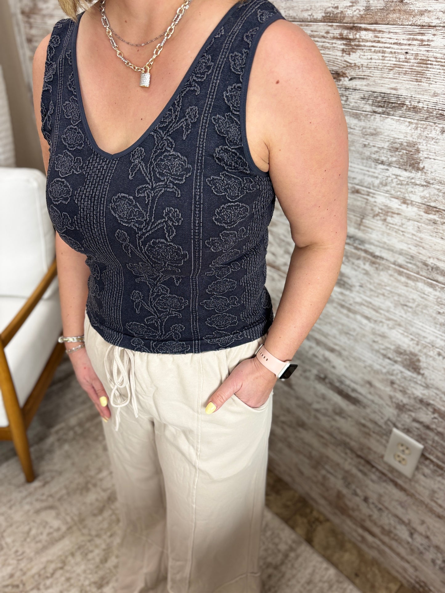Charcoal Floral Print Seamless Tank