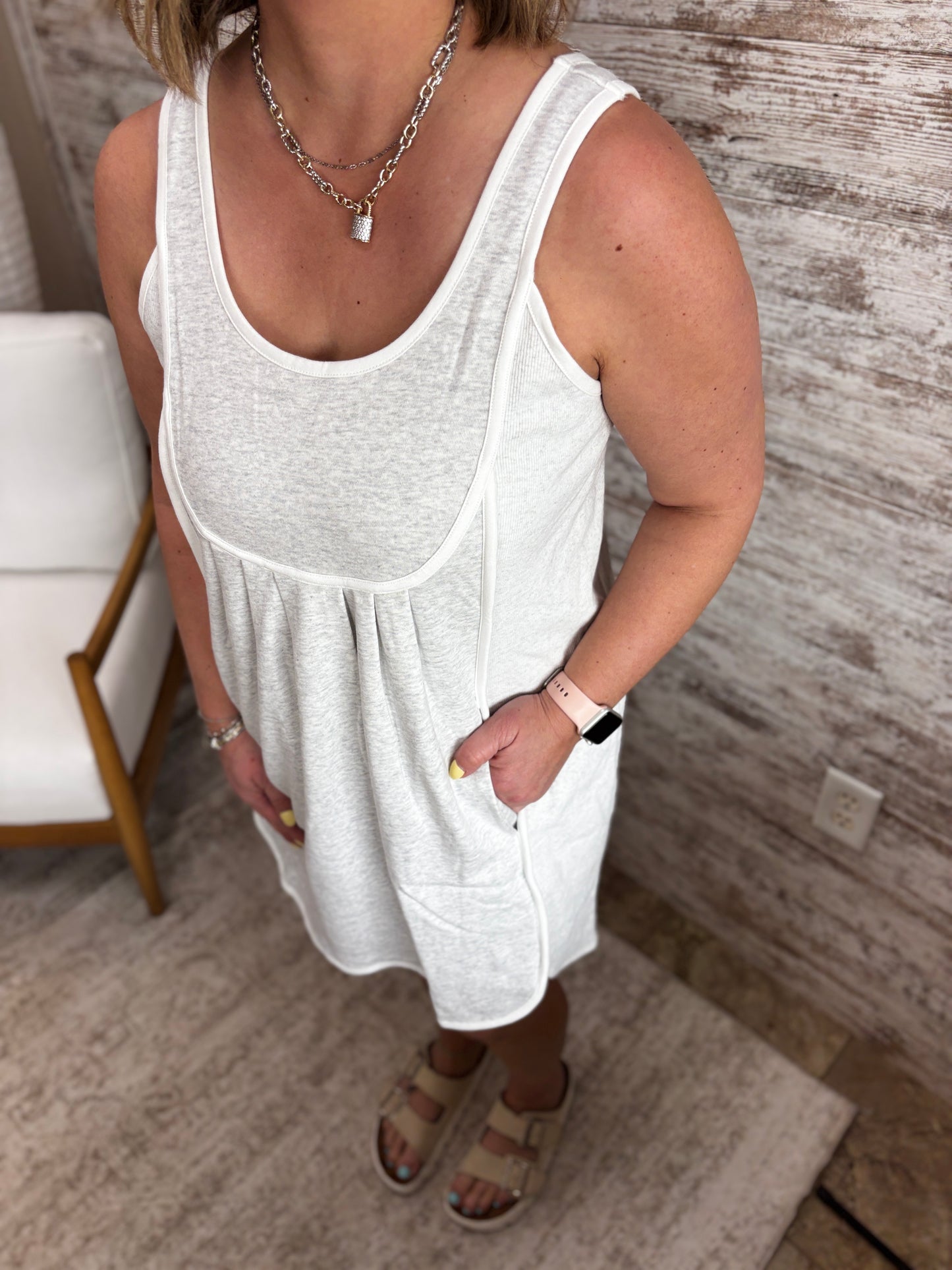 Heather Grey Scoop Neck Cotton Terry Dress