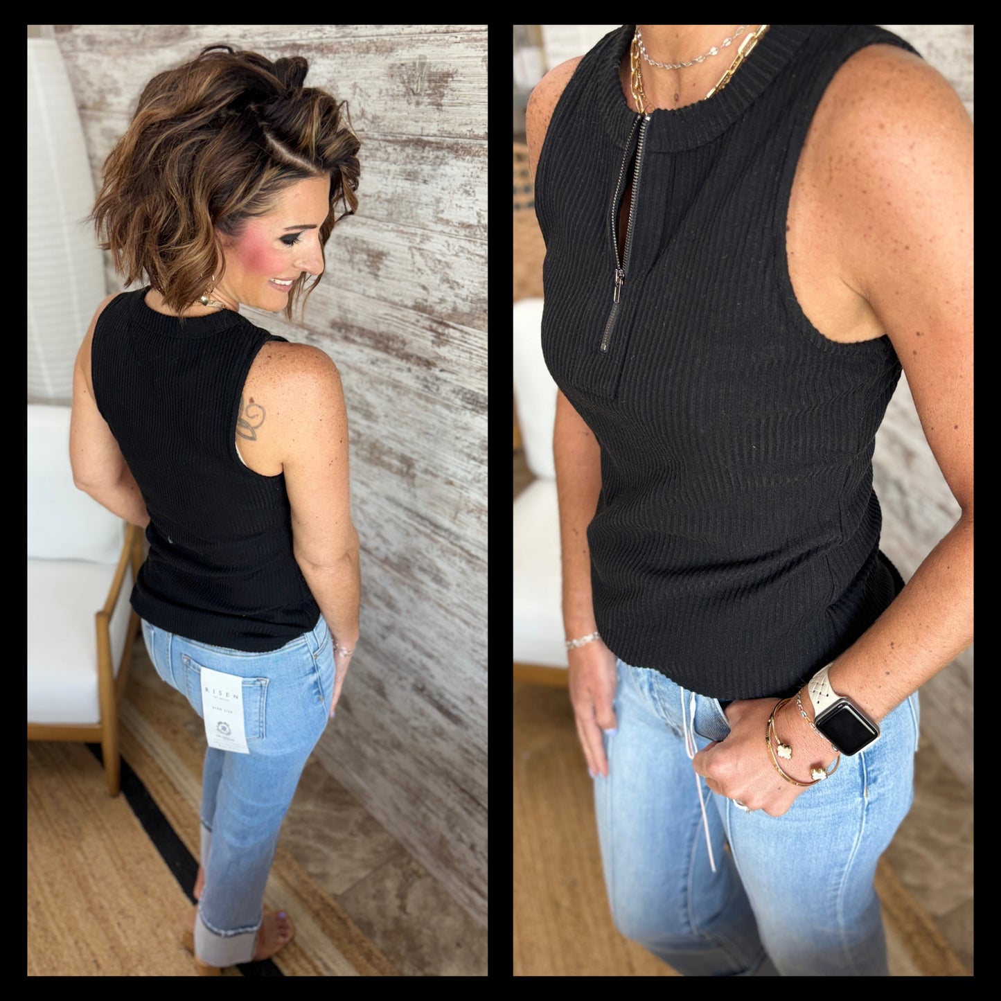 BLACK ZIP UP FRONT TANK