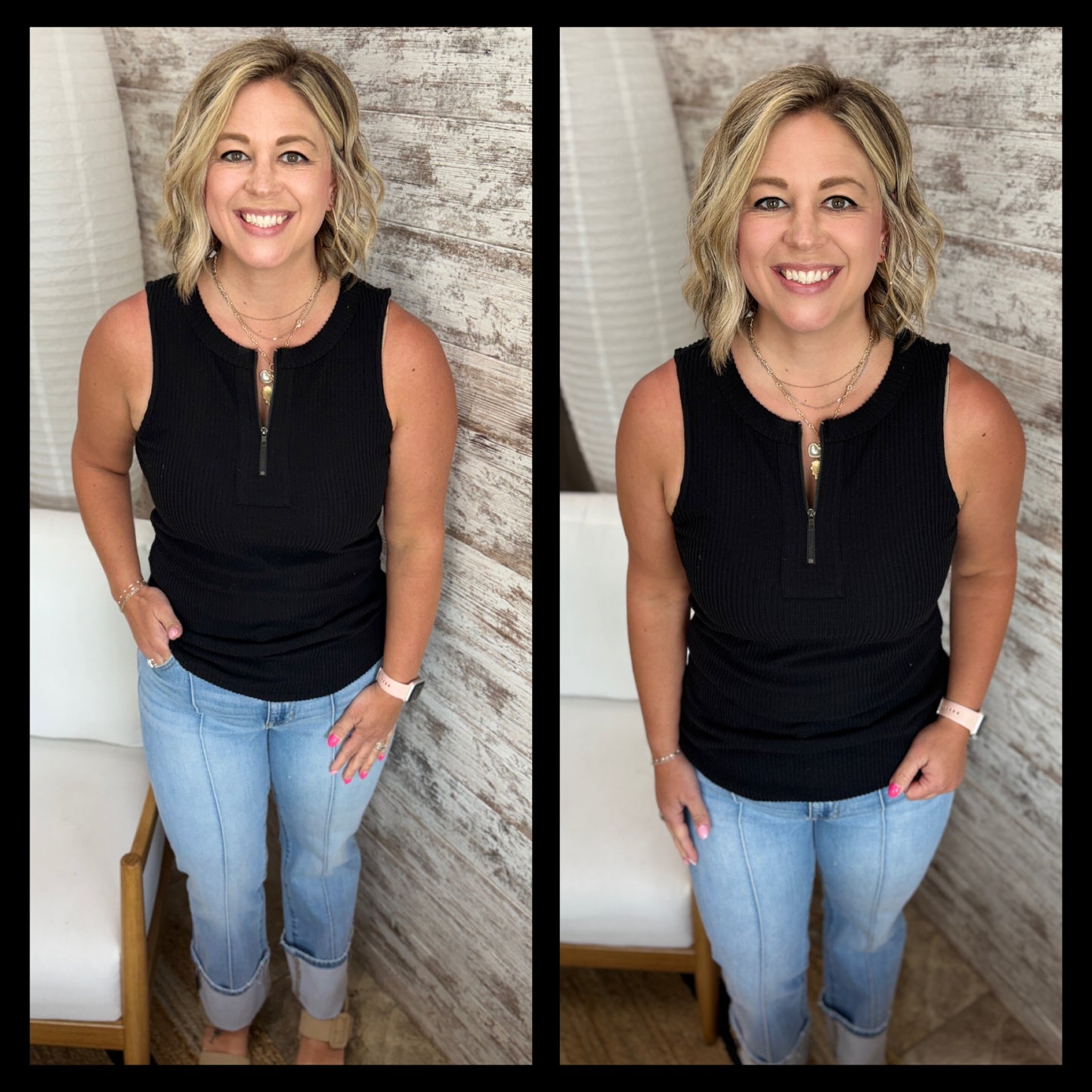 BLACK ZIP UP FRONT TANK
